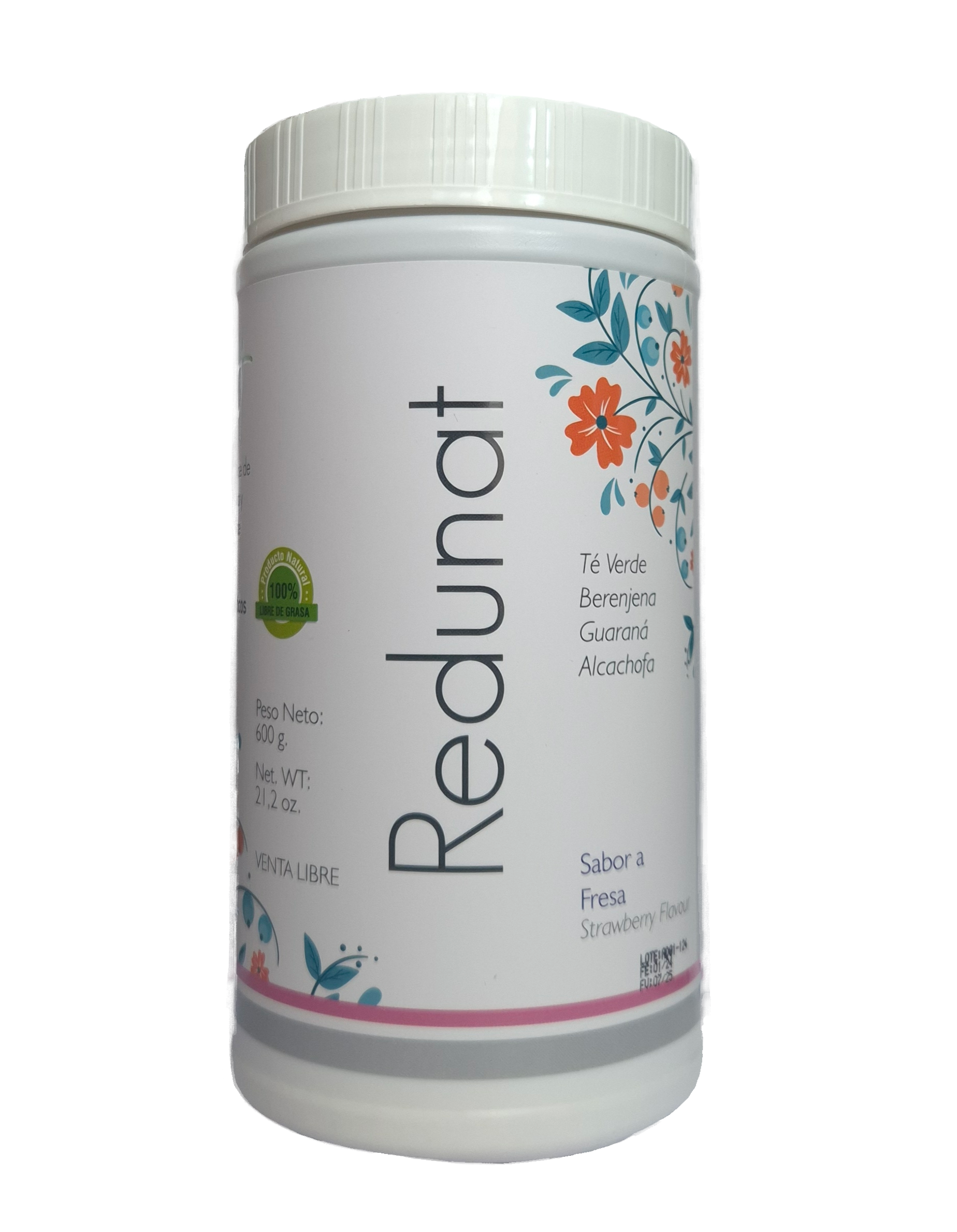 Redunat 600g - Alimento en Polvo Sabor Fresa Suplemento Natural para Control de Peso